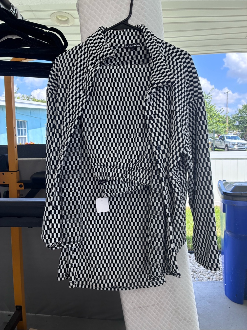 Fashion Nova Black and White Checker Blazer Jacket